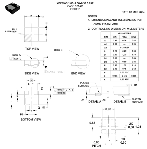 机械图纸 - onsemi NST846MTWFT NPN晶体管